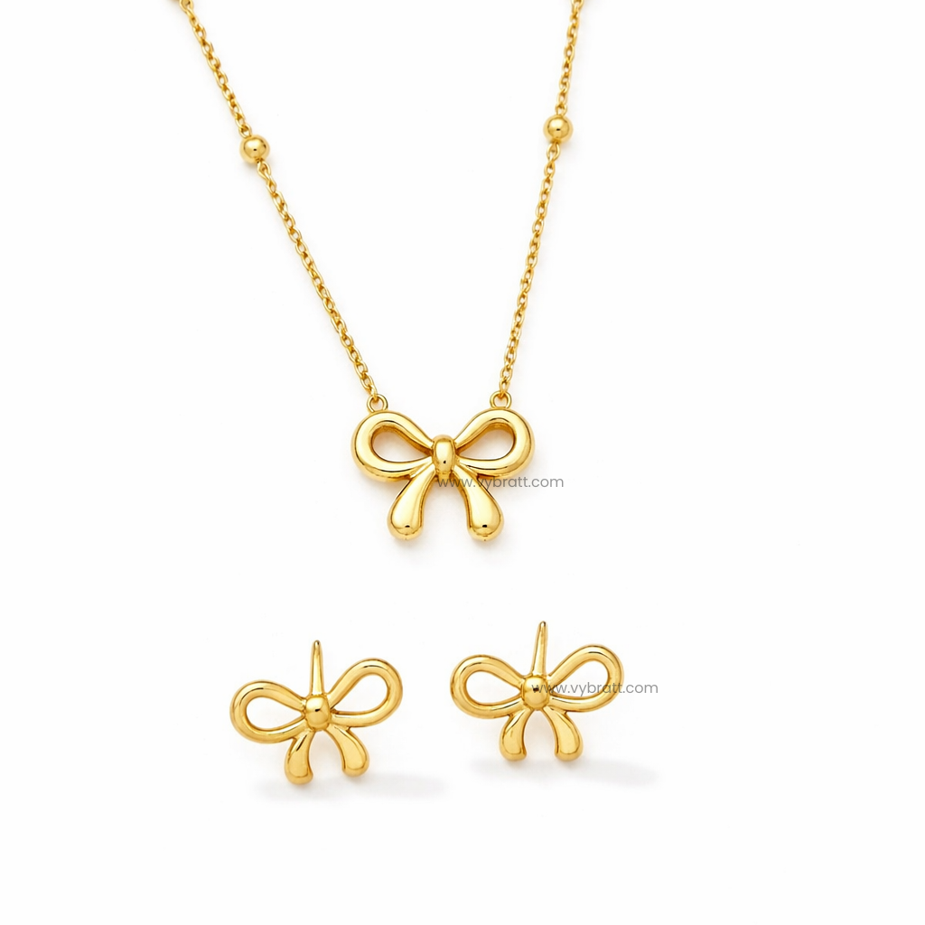 Bow Themed Anti Tarnish Jewellery Set (Gold Plated)