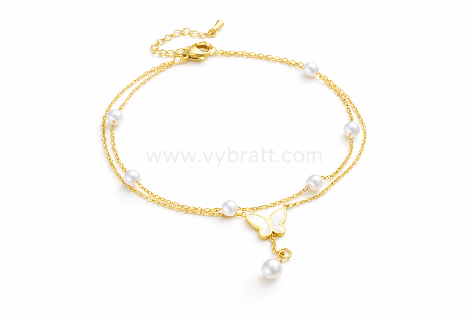 Butterfly Pearl Golden double layer Bracelet (Anti Tarnish)