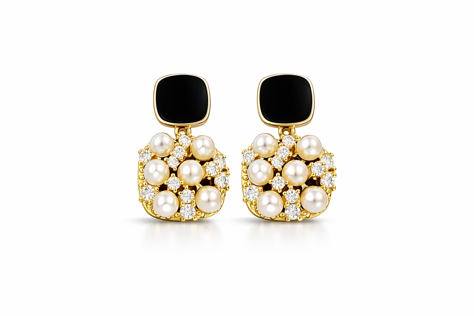 Elegant Pearl Onyx Drop Earrings