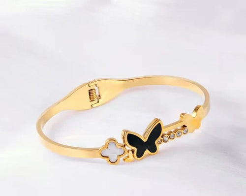 Anti Tarnish Black Butterfly Flower Bracelet