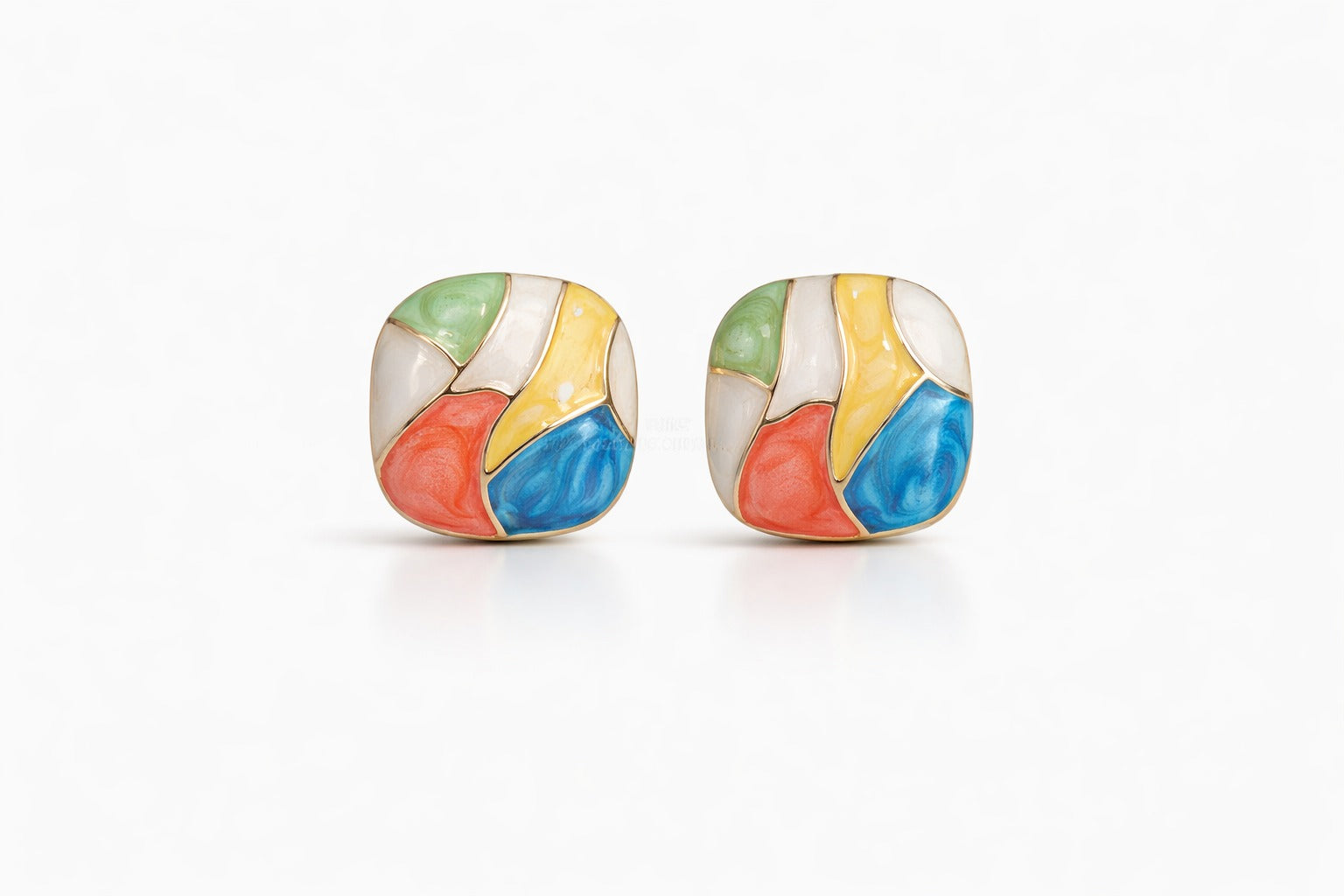Korean Obangsaek Enamel Stud Earrings