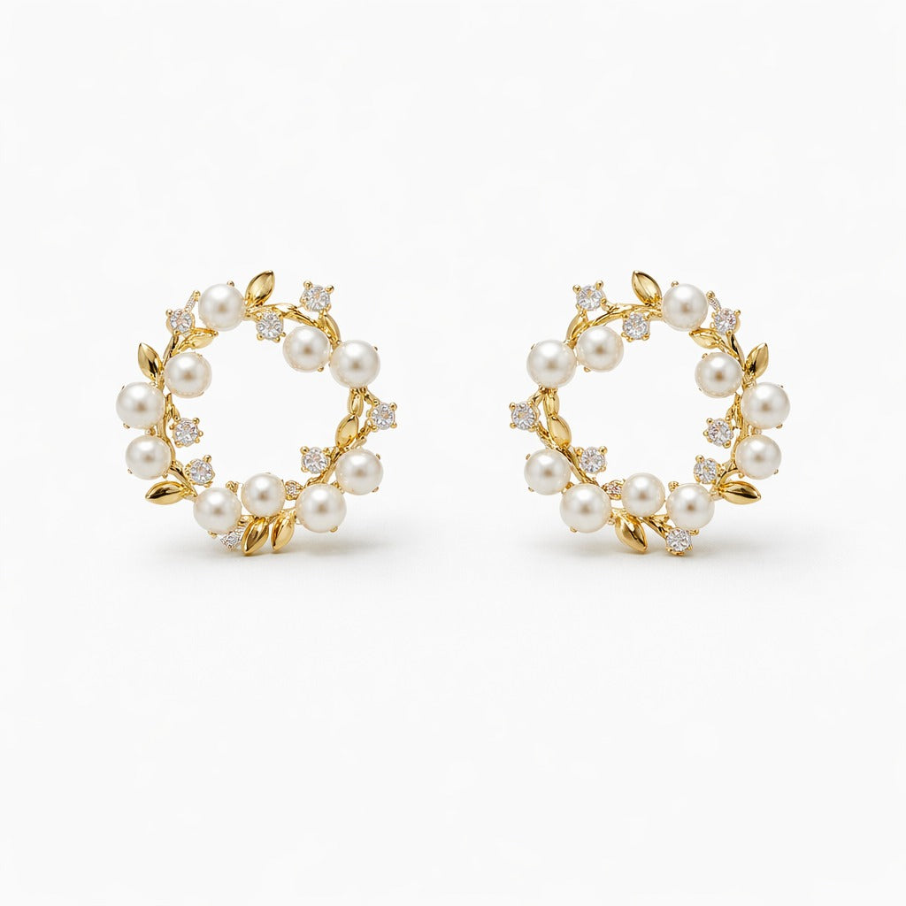 Korean Pearl Wreath Stud Earrings