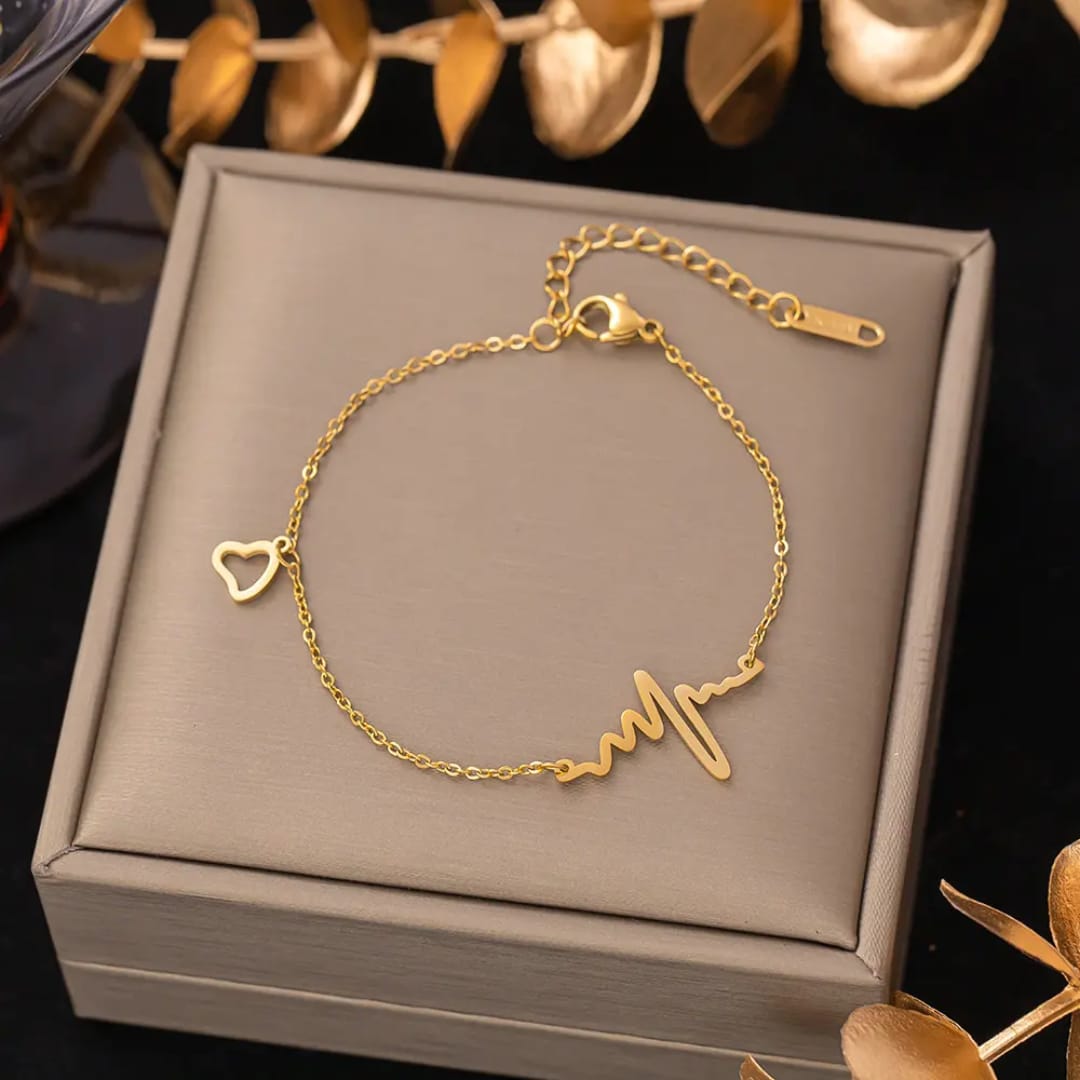 Anti tarnish Golden Lifeline Bracelet with Love